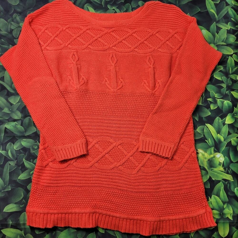 Talbots Petites Coral Nautical Anchor Tunic Sweater size XLP Petite